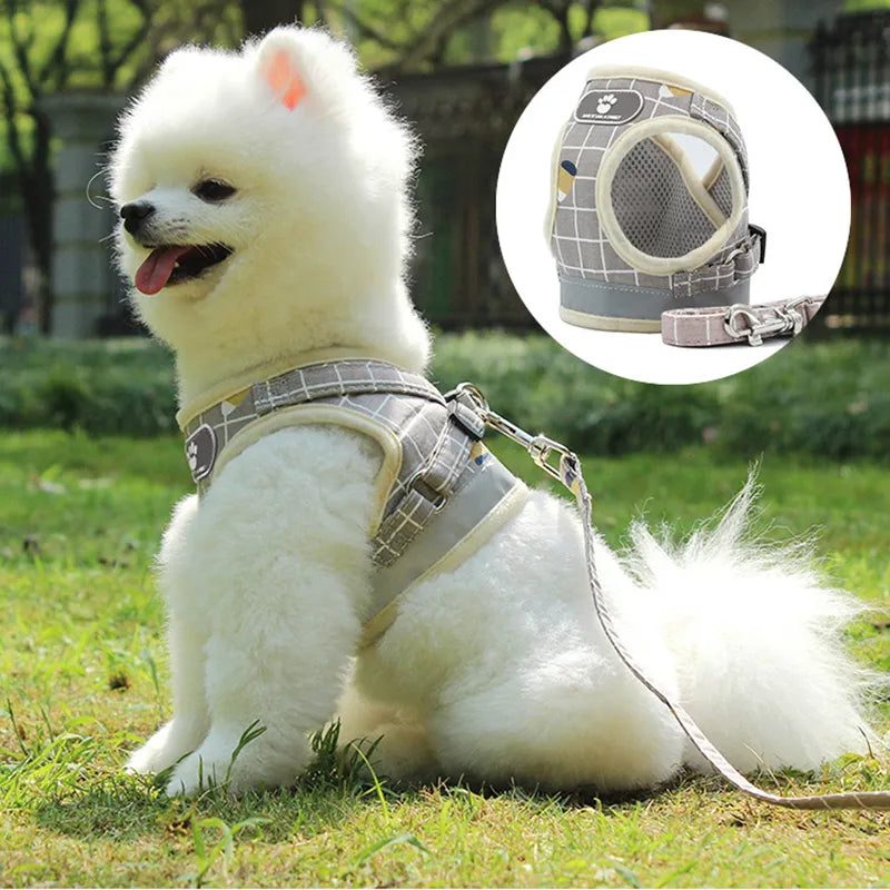 Reflective Leash Set Breathable Mesh Adjustable Dog Harness Vest