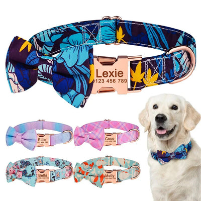 Personalized Adjustable Nylon Flower Engraved Dog Collar