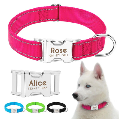 Nylon Reflective Customized Dog Collars With Anti-lost Tag