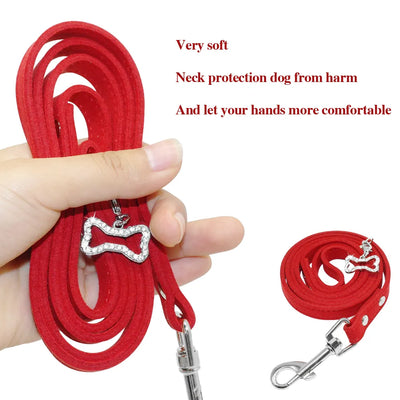 Pink Red Blue Purple Black Soft Suede Leather Dogs Walking Lead