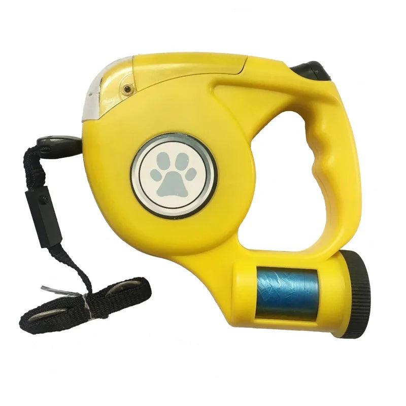 LED Flashlight Extendable Retractable Dog Leash Lead With Garbage Bag