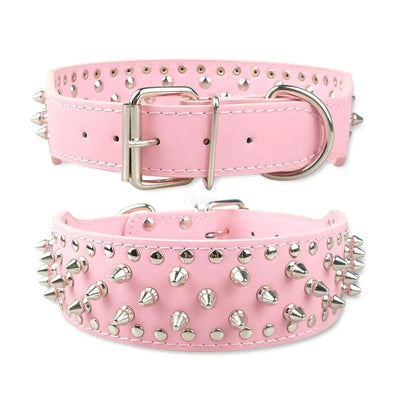 2 inch Wide Spiked Studded Leather Dogs Collars