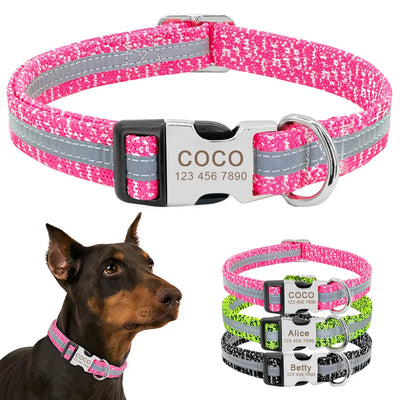 Personalized Reflective Dog Collars Custom Engraved Name Tag