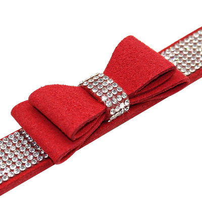Soft Suede Leather Bling Rhinestone Bow knot Kitten Dog Collar