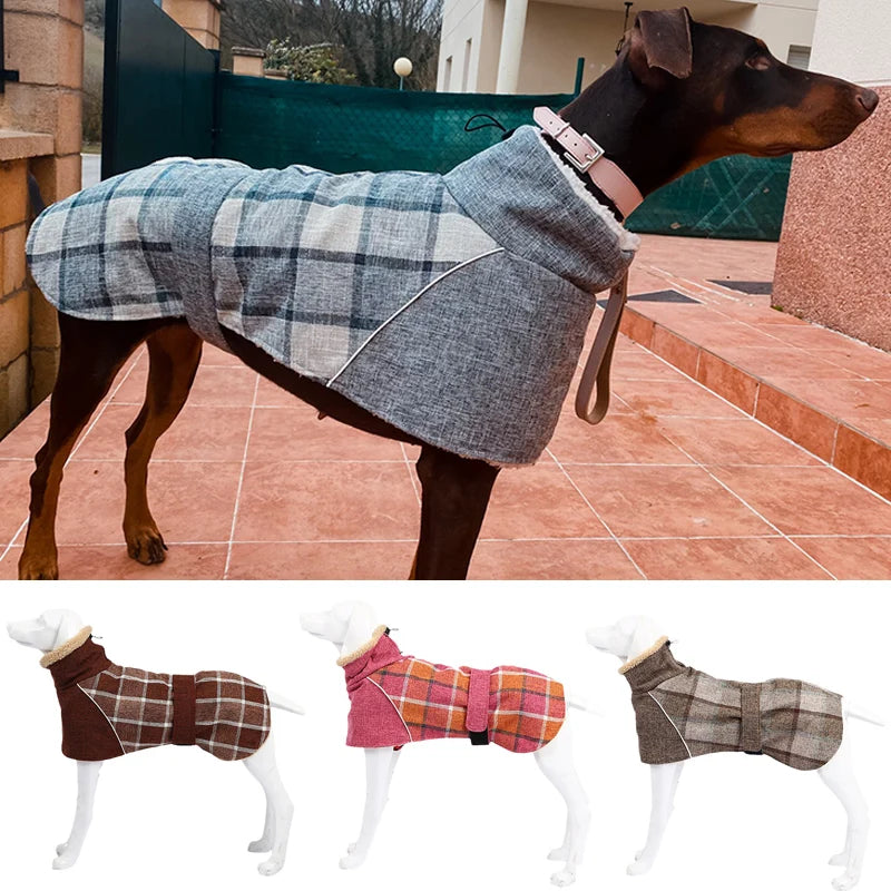 Warm Fleece Winter Big Dog Clothes Fashion Plaid Print Pet Jacket