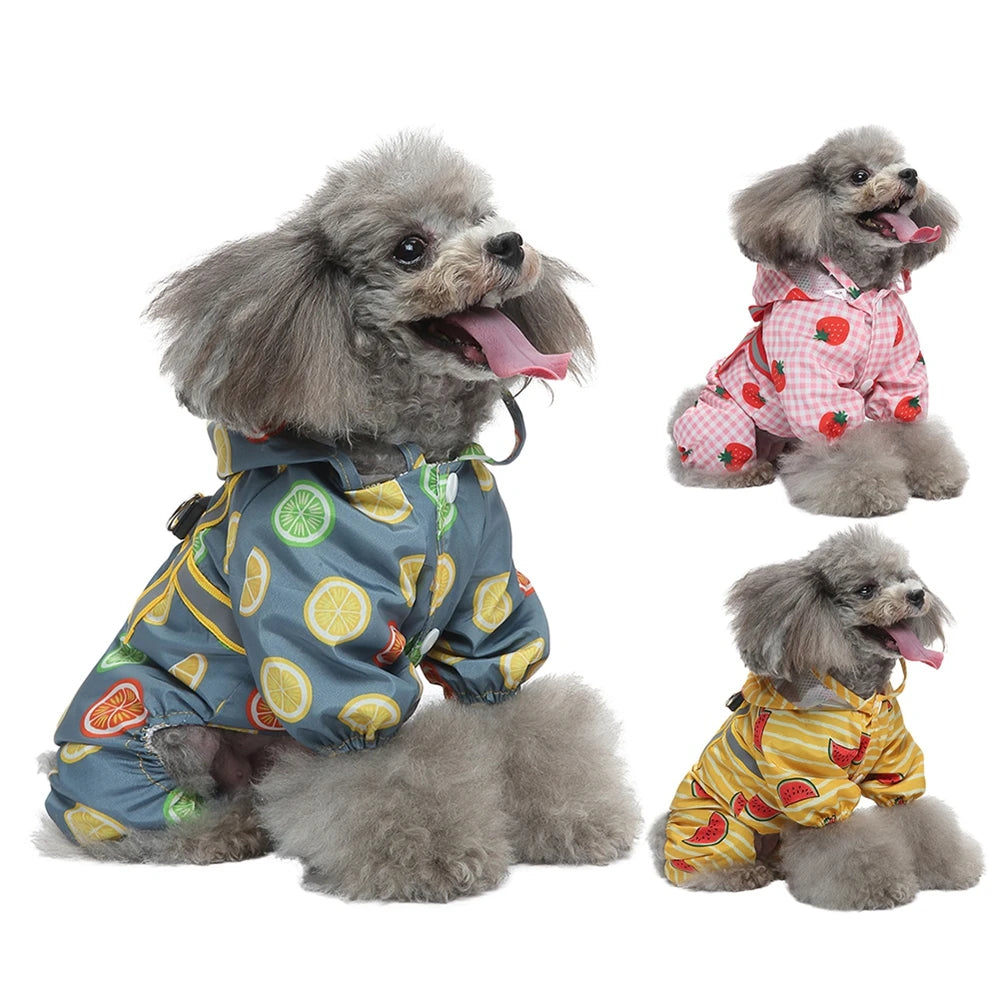 Four Feet Fruit Print Pet Raincoat Dog Clothes